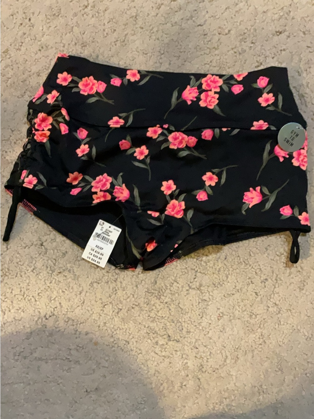 PINK Victoria's Secret Black Floral Swim Shorts - Pink Flowers